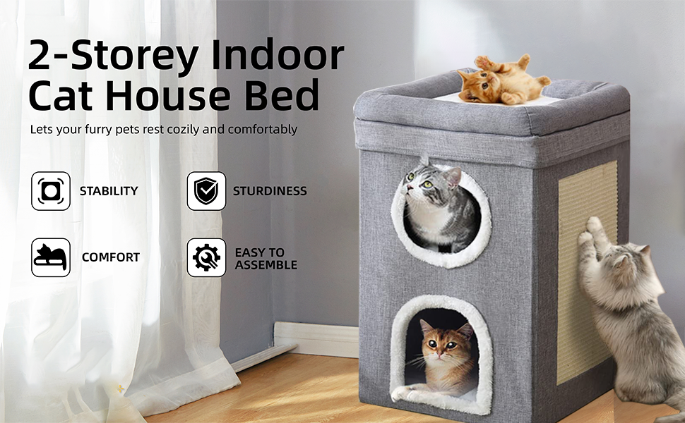 Котячий будиночок-крісло з когтеточкою, 3 рівні, 2 будиночки, когтеточка-дошка, для котів до 20 кг, сірий