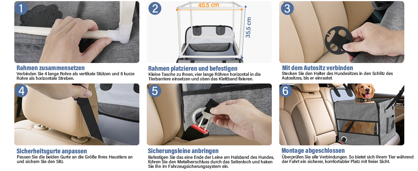 Автокрісло для собак 44x40x40 см – міцне автокрісло з ременем безпеки та сіткою – складний собачий кошик для заднього сидіння авто для маленьких та середніх собак, водонепроникне та зручне