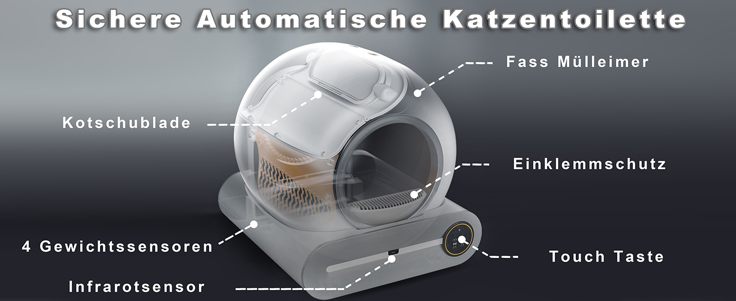 Автоматичний лоток для котів XQDKoon з самоочищенням, 65L+9L, з 5 мішками для сміття та килимком, керування через додаток