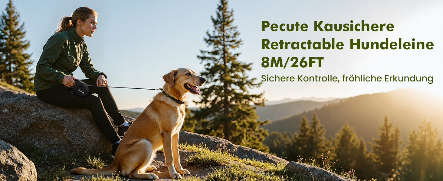 Рулетка для собак Pecute 8м, бісостійка, з набором для збору відходів, 360° без перекручування, чорна (до 50кг)