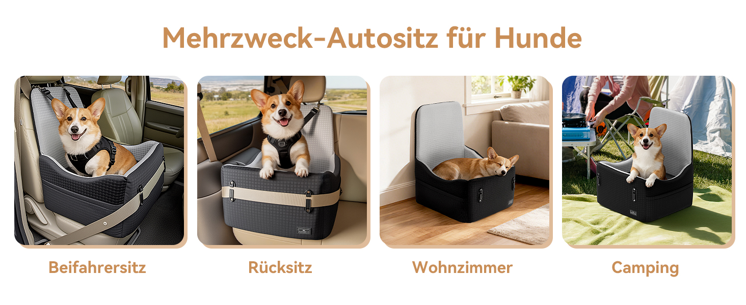 Автокрісло для собак PETSFIT до 15 кг з пам'яттю, 2 відділення, чорно-сірий