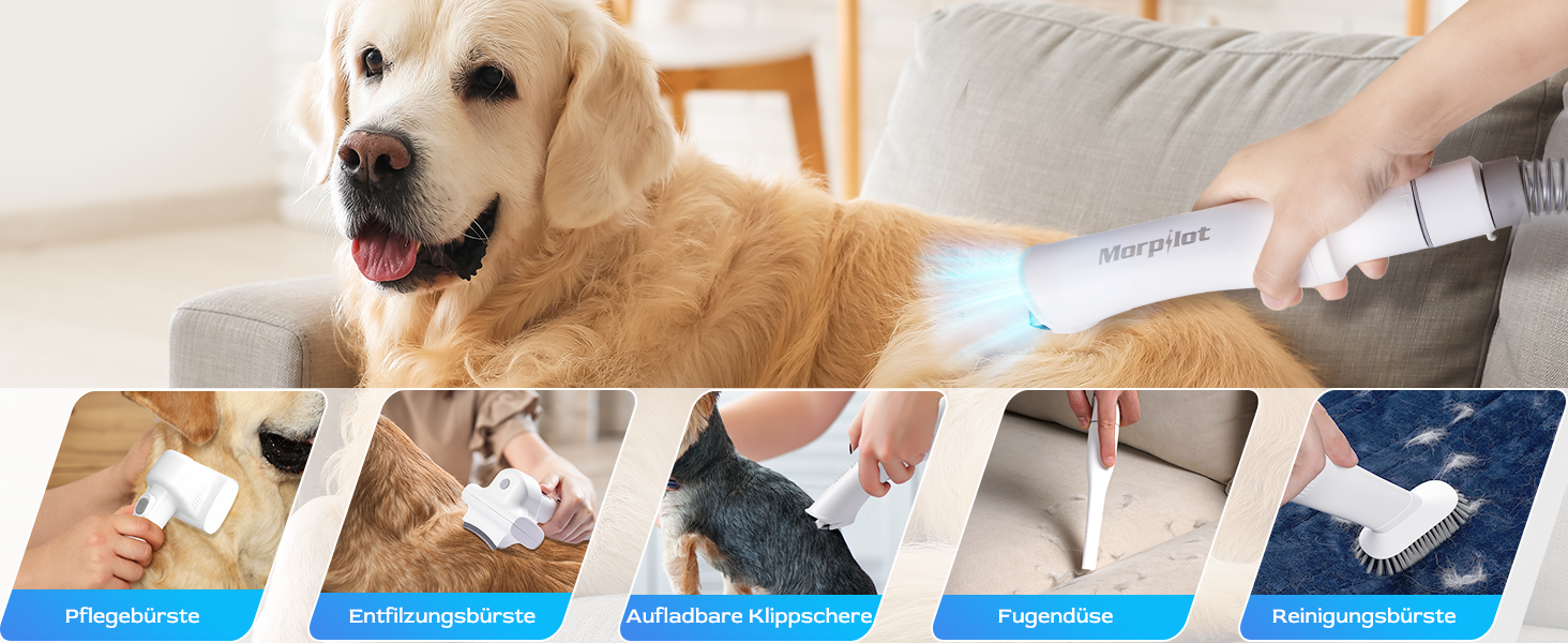 Електрична машинка для стрижки собак Morpilot з пилососом та насадкою-щіткою, 12000Pa, білий колір