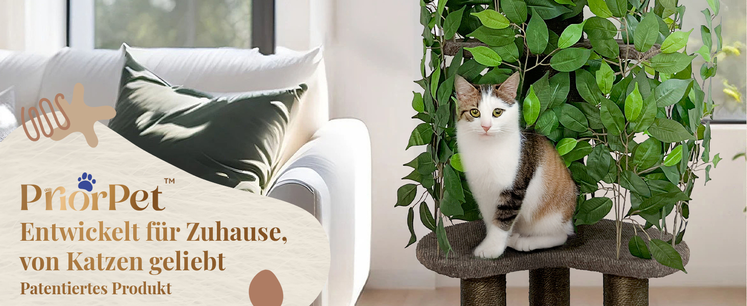 Котячий дряпак з листям, 4 рівні, 3 стовпи, стійкий і компактний, натуральний матеріал, для лазіння, відпочинку та сну, легка збірка, безпечний для домашніх тварин