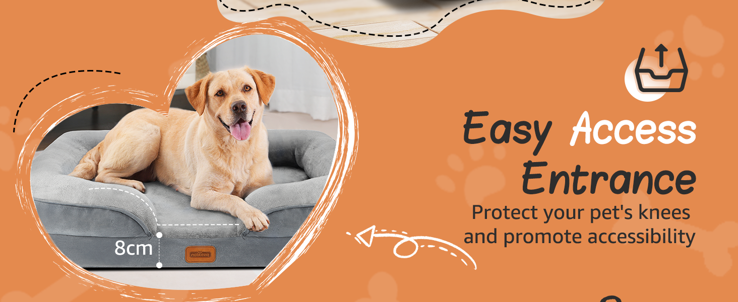 Ортопедичне ліжко для собак Nobleza, середній розмір, 71x58x17 см, з піною з пам'яті, сіре, для маленьких і середніх собак, миється, вологостійке, неслизьке, з високим бортиком