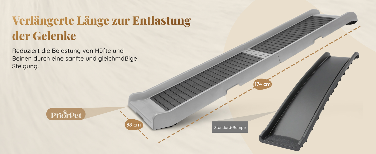 Рампа для собак у машину, складана – 174 см, 38 см – протиковзка гумова поверхня, для великих собак – стійка сходинка для авто та SUV – вантажопідйомність 136 кг – чорна (світло-сіра)