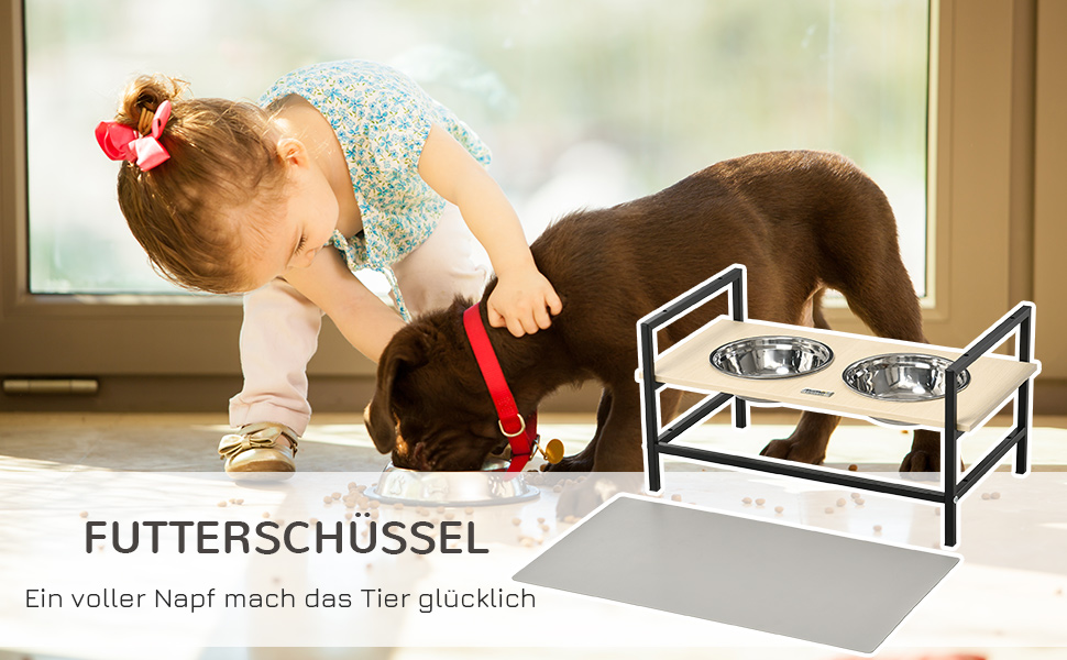 PawHut Підвищена годівниця для собак, регульована миска з нержавіючої сталі з підставкою, килимок під миску, годівниця для малих, середніх та великих собак