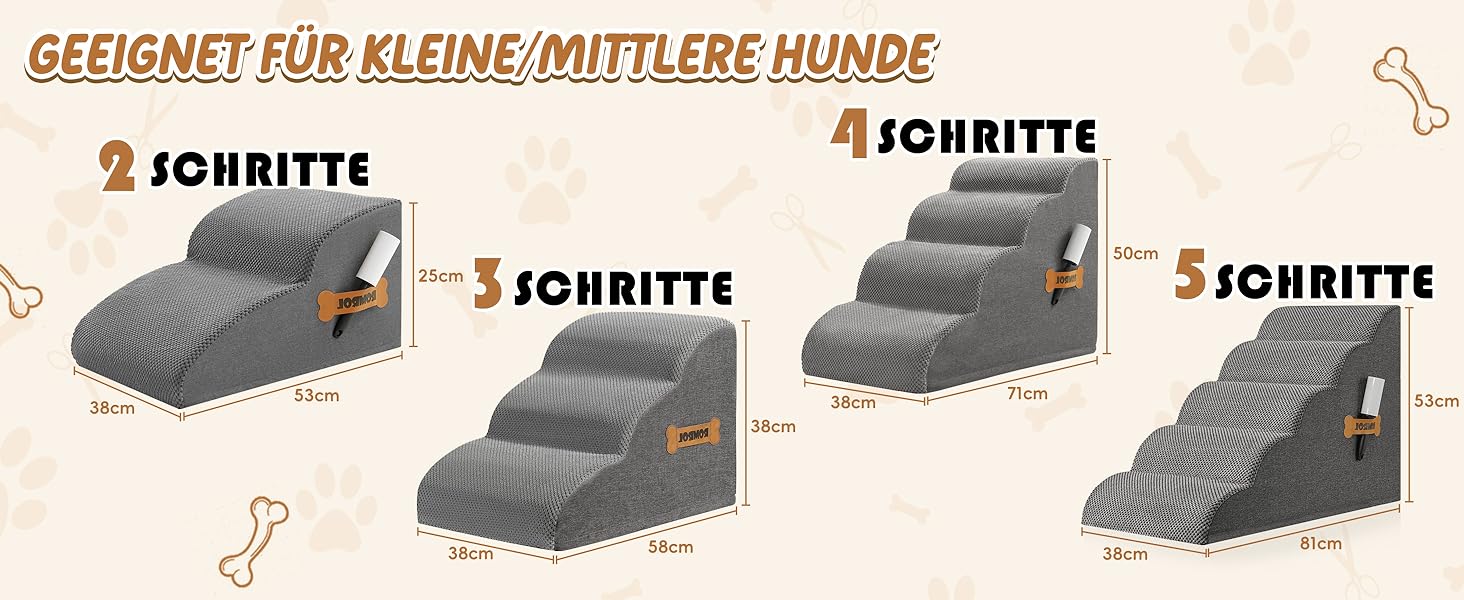 Сходинки для собак та котів ROMROL – 4 сходинки, сірі, з антиковзким покриттям, з м'яким Memory Foam, для захисту суглобів, знімний чохол