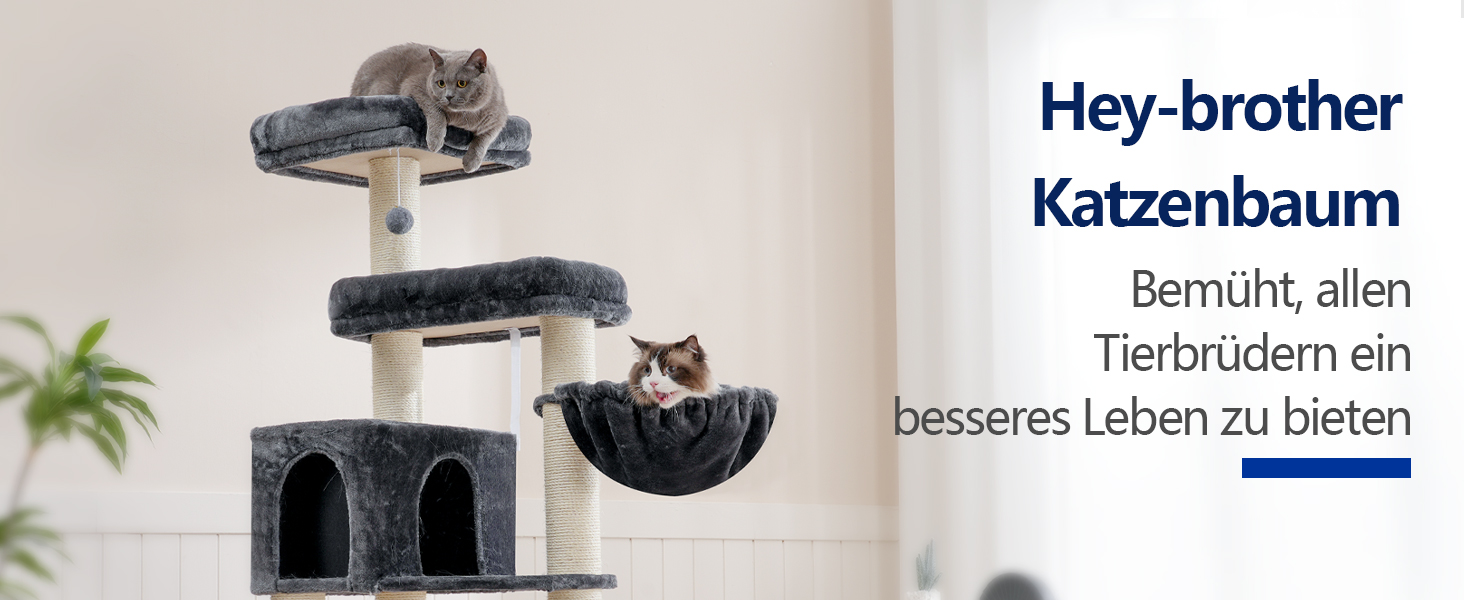 Кігтеточка XXL для мейн-куна, 168 см, з гамаком, сизаловим стовпом (φ11 см), коморою, корзиною, 2 платформами, EMPJ01M (димно-сірий)