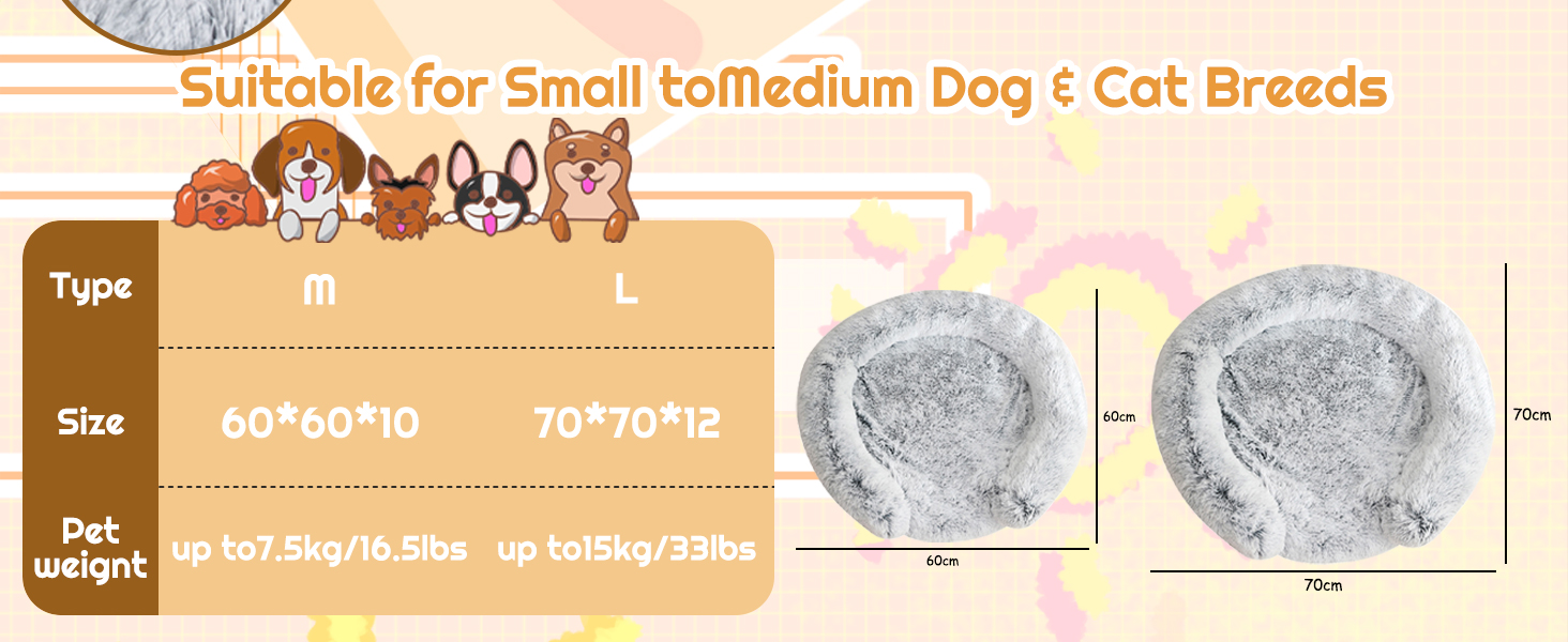 Ортопедичне ліжко для собак середнього розміру, знімний та миючий чохол, м'яке ліжко-подушка для собак та котів, C-подібної форми, сіре, 60x60x10 см