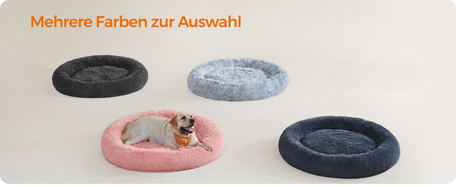 Кругле ліжко для собак та котів Feandrea з м'яким плюшем, діаметр 120 см, світло-сірий колір, знімний наповнювач, PGW043G01