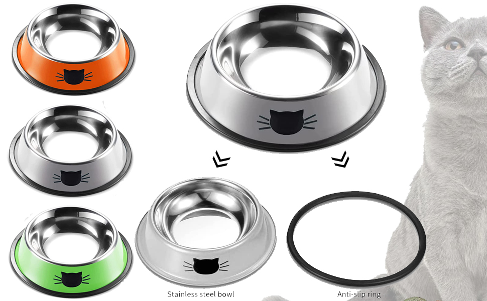 Набір мисок для котів Katzennäpfe: 4 шт. з нержавіючої сталі, протиковзкі, для води та корму, підходить для котів та цуценят