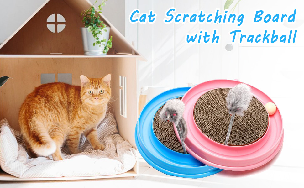 Кігтеточка для котів з м'ячиком та іграшковою мишкою - інтерактивна іграшка для кошенят, тренування та розваги. Ігровий мат для котів, синій.