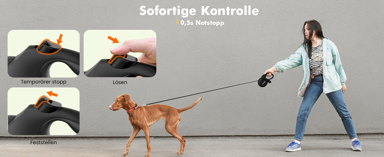 Рулетка для собак Pecute 8м, бісостійка, з набором для збору відходів, 360° без перекручування, чорна (до 50кг)