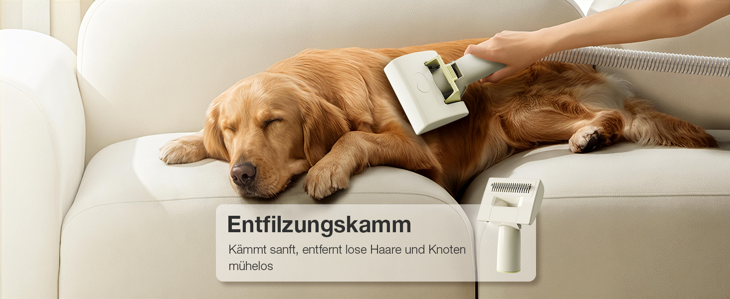 Набір для грумінгу тварин 7-в-1: шерсть, пилосос, фен. Потужність 11000Pa, об'єм контейнера 2.5л, 3 режими сили всмоктування та температури. Підходить для собак та котів. Колір: жовтий.