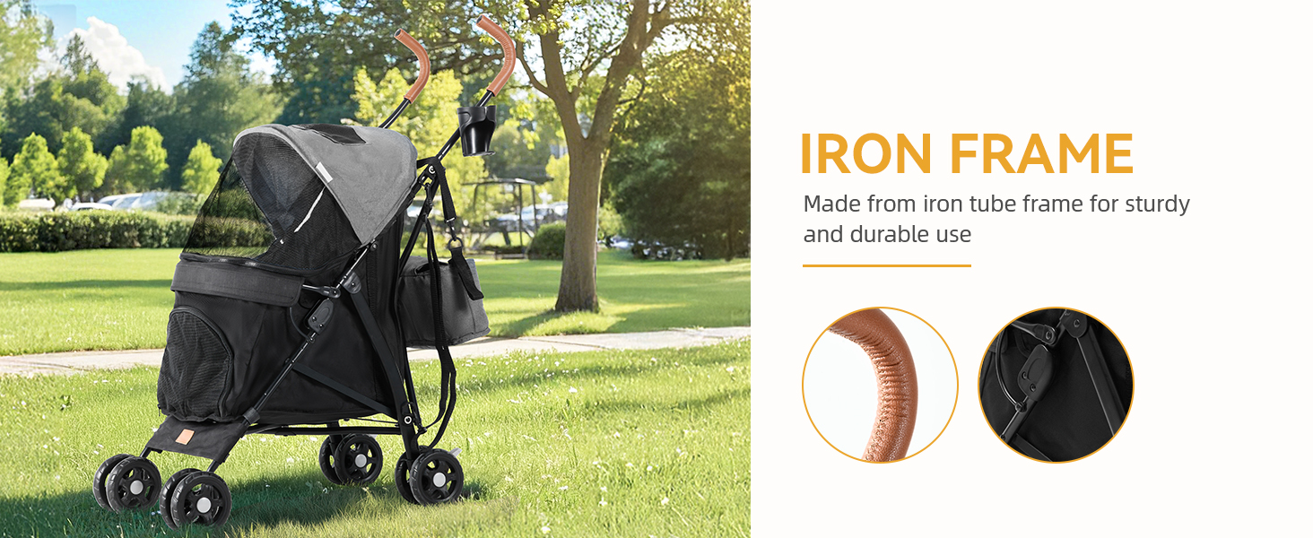 Візок для собак та котів DWVO, 11.3 кг, складаний, з подушкою та кошиком для зберігання, 45.7x83x114 см (Синьо-чорний)