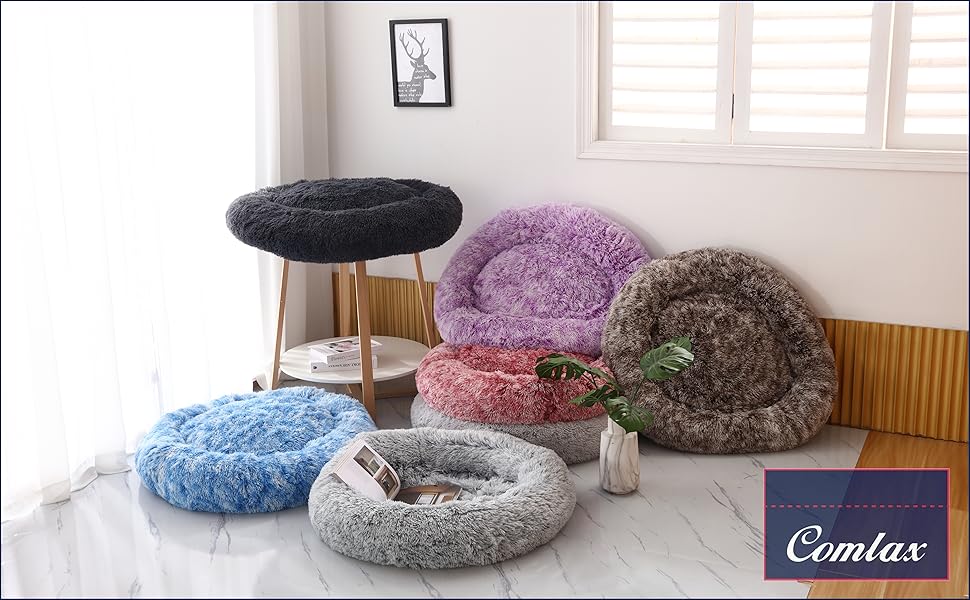 Лежак для собак Comlax Donut XL, круглий, знімний чохол, антистрес, плюшевий, рожевий, 80 см