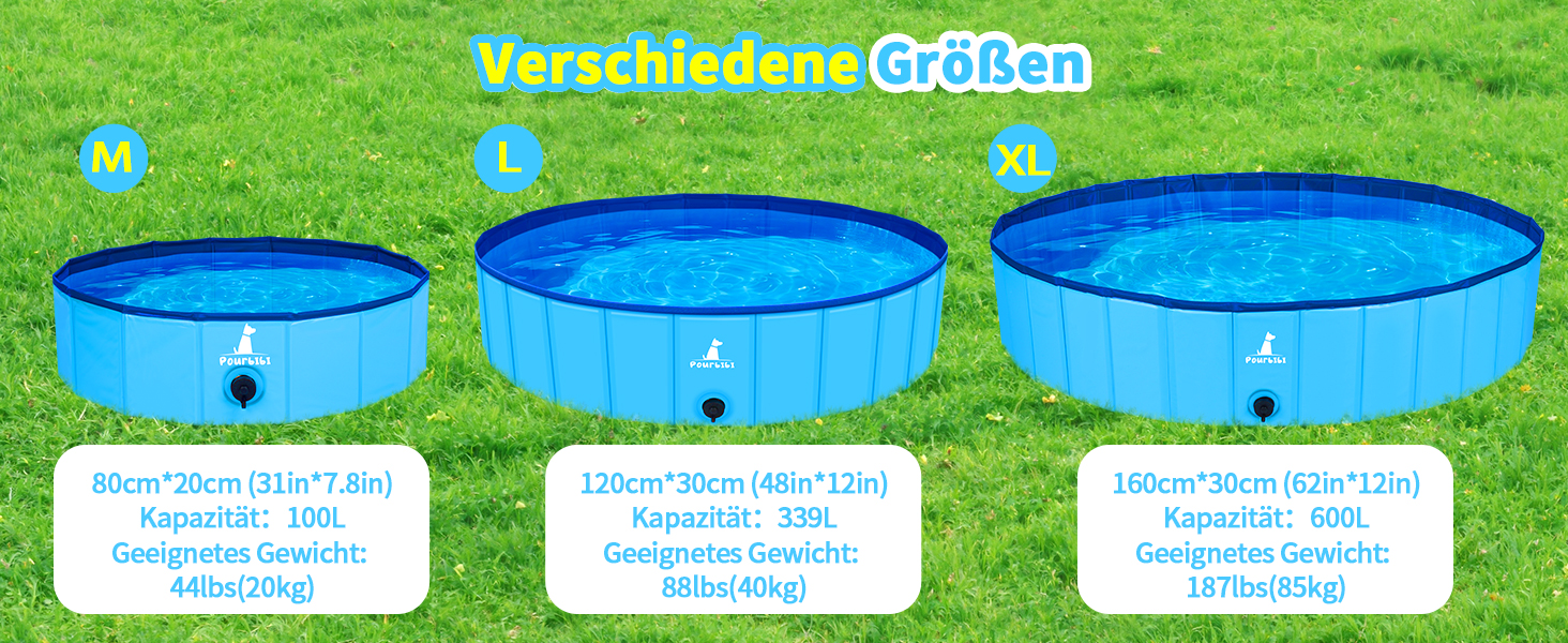 Басейн для собак Pourbibi, 80x20 см, складаний, з ПВХ, антиковзаюча поверхня