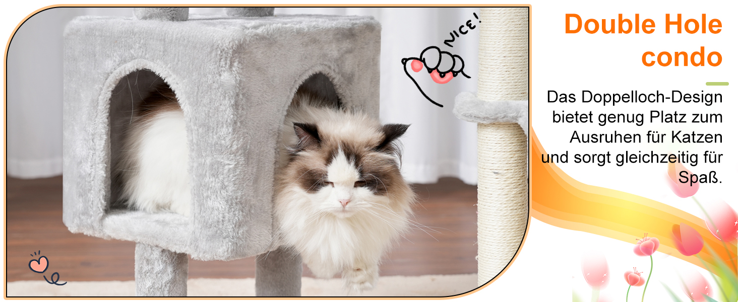 Кігтеточка для котів Heybly Kratzbaum 100 см: комплексна кігтеточка з платформою, гамаком, іграшками, сірого кольору HCT006SW