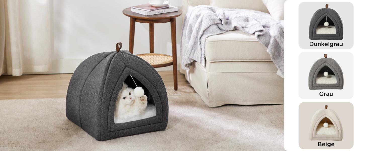 Кішка ліжко BEDSURE велике, 40x40x40 см, кішка печера, знімний плед Sherpa, іграшка, миється, темно-сірий