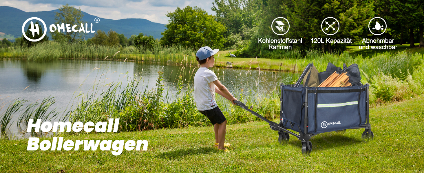 Складаний вагончик Homecall для відпочинку, покупок та транспортування (100 кг, Navy Blue)