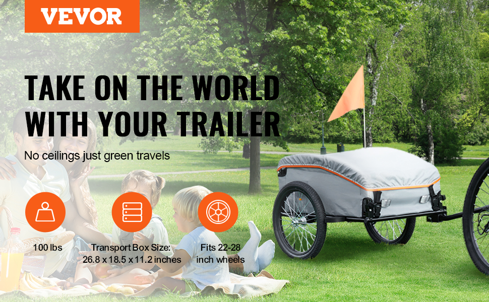 Фаркоп-причіп для велосипеда VEVOR, вантажопідйомність 88/100/72,6 кг, складаний, компактний, з універсальним з'єднанням