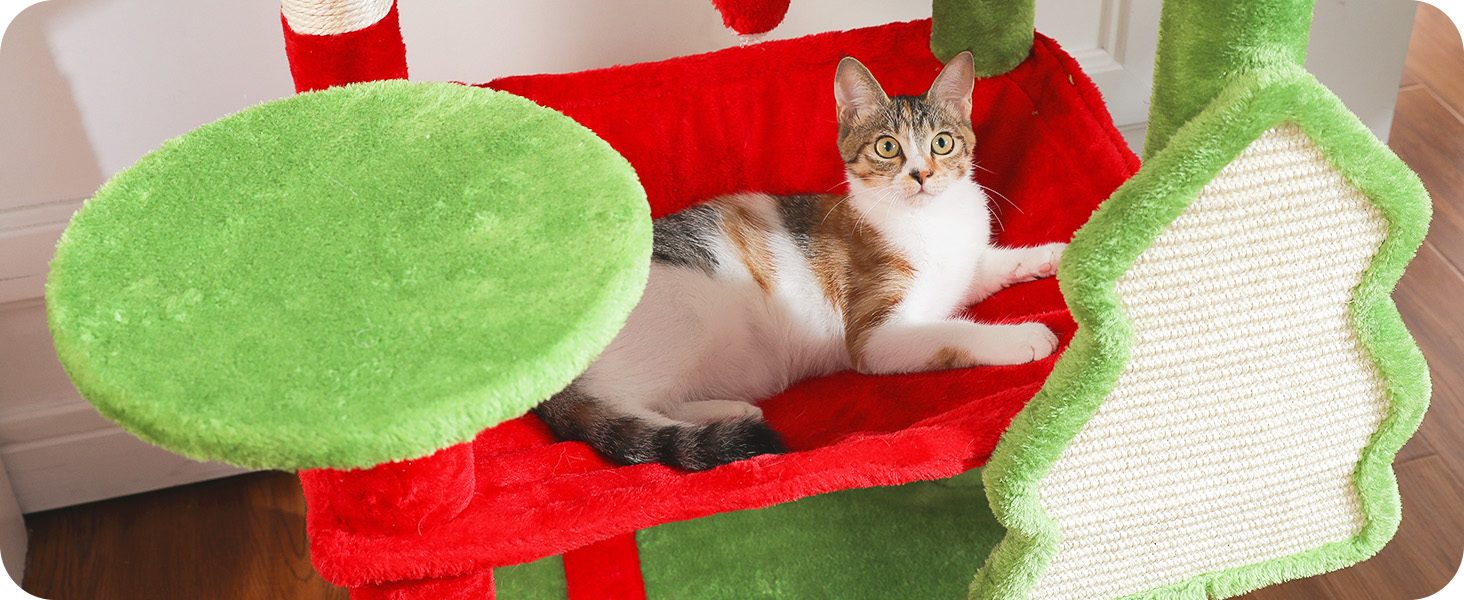 Комплекс для котів PAWZ Road з будиночком, гамаком та когтеточкою, 6-ярусний, 113 см, зелений