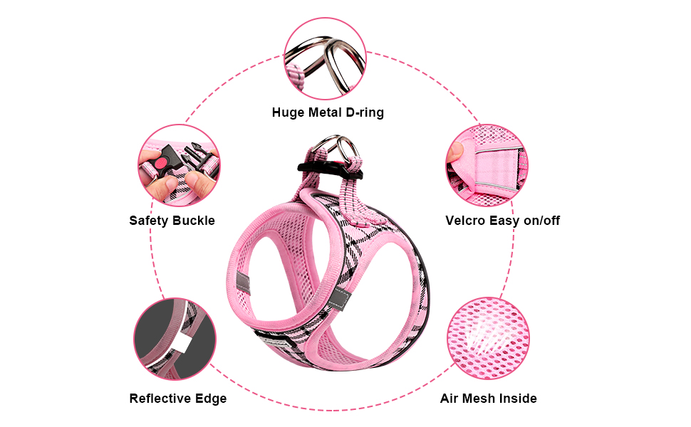 Нашийник для собак маленьких порід з повідком, анти-тягнучий, світловідбиваючий, дихаючий, нагрудник для цуценят (Бежевий, S, Обхват грудей: 29-33 см)