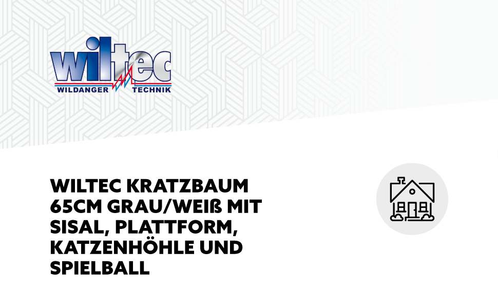 Дряпалка для котів Wiltec 67 см, чорно-біла, з сизалю, платформою, будиночком та іграшкою, крізьбаум для котів