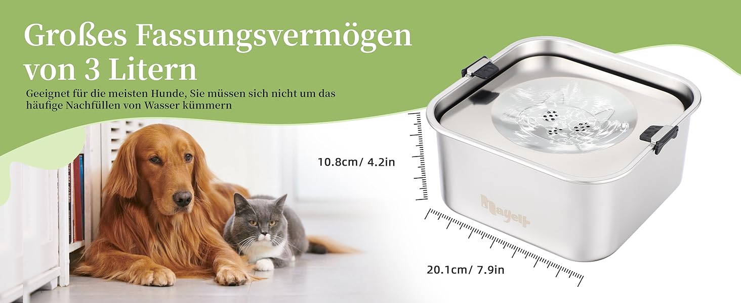 Миска для собак Nayelf 3L без обливання, з нержавіючої сталі 304, з антиковзним дном, для великих та середніх собак, придатна для миття в посудомийній машині