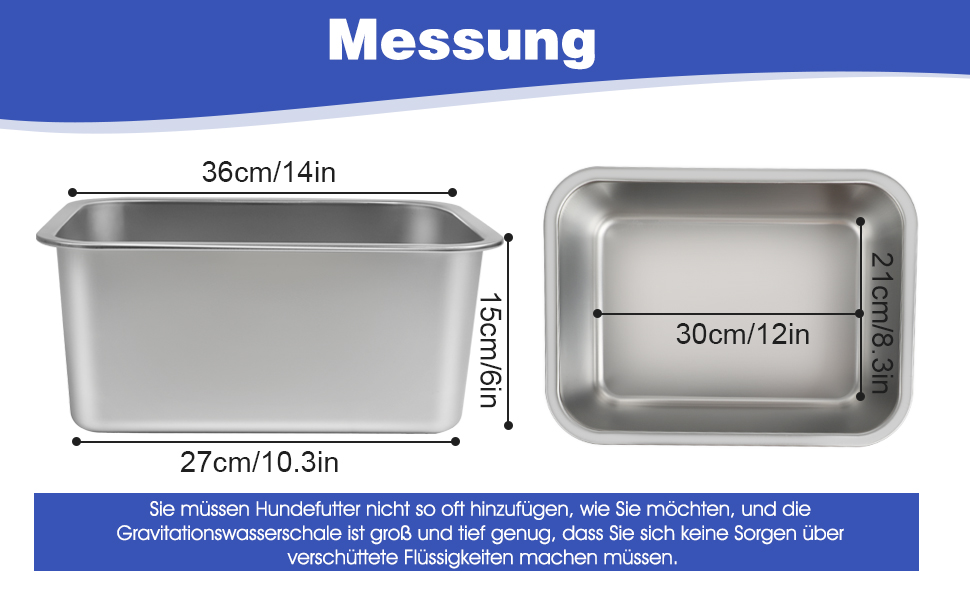 Миска для собак SBAYOOL 11.4 л, нержавіюча сталь, 36×27×15 см, для середніх та великих собак, антиковзаюча, легко миється