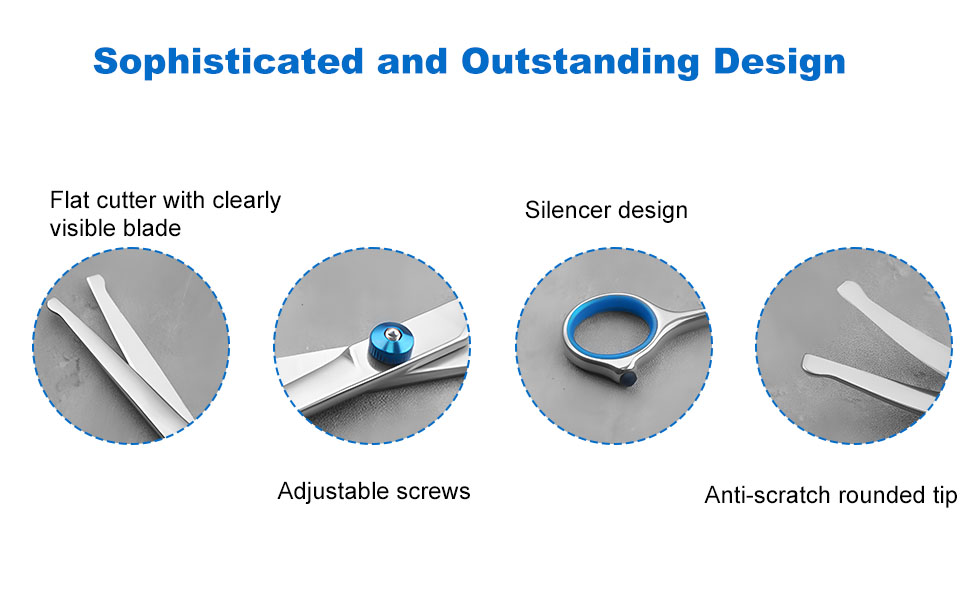 Набір професійних ножиць для собак 7 в 1 з нержавіючої сталі, з безпечними закругленими кінчиками. Включає ножиці для вирівнювання, вигнуті та прямі ножиці, гребінець для грумінгу. Підходить для собак, котів та інших тварин