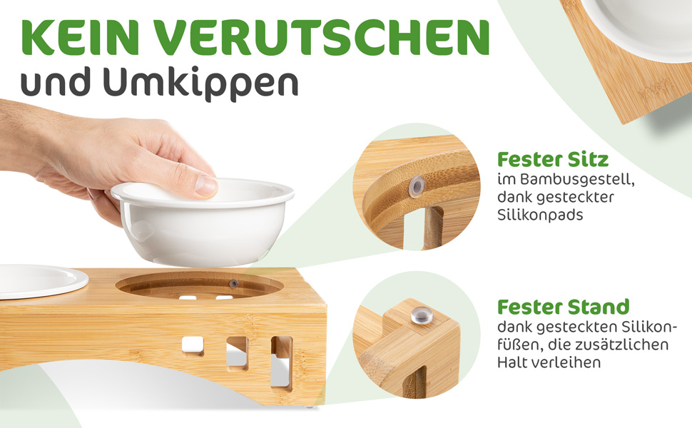 Миска для котів та тварин Giriniwee з бамбукового каркасу, 2 керамічні миски по 400 мл, піднята подвійна миска для кошенят, собак