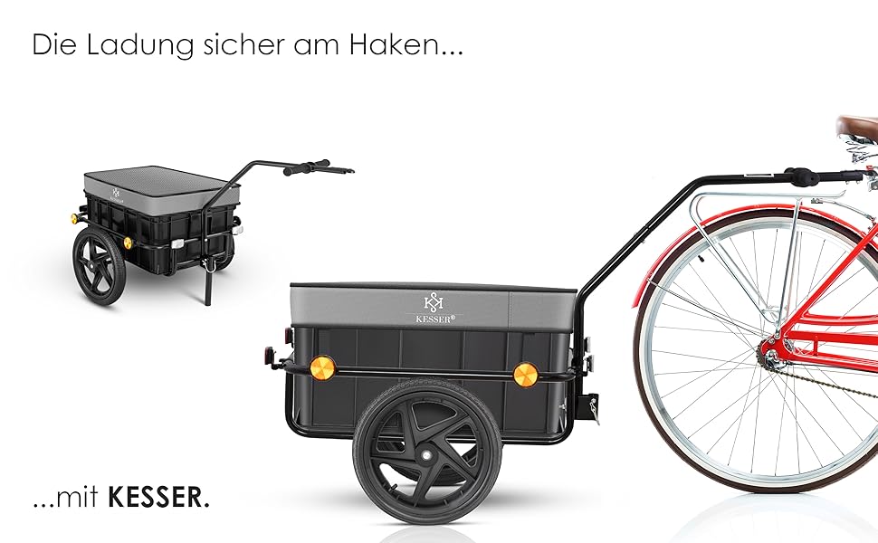 Причіп для велосипеда KESSER®: вантажний, ручний, з кутом нахилу, об'ємом 70 літрів (2 ящики пива) + аксесуари, 26-28 дюймів (сірий)