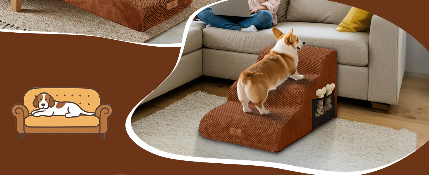 Сходинки для собак Eukue: 5 сходинок, складані, для маленьких та великих собак, з антиковзким покриттям, для ліжка/дивану (колір: коричневий)