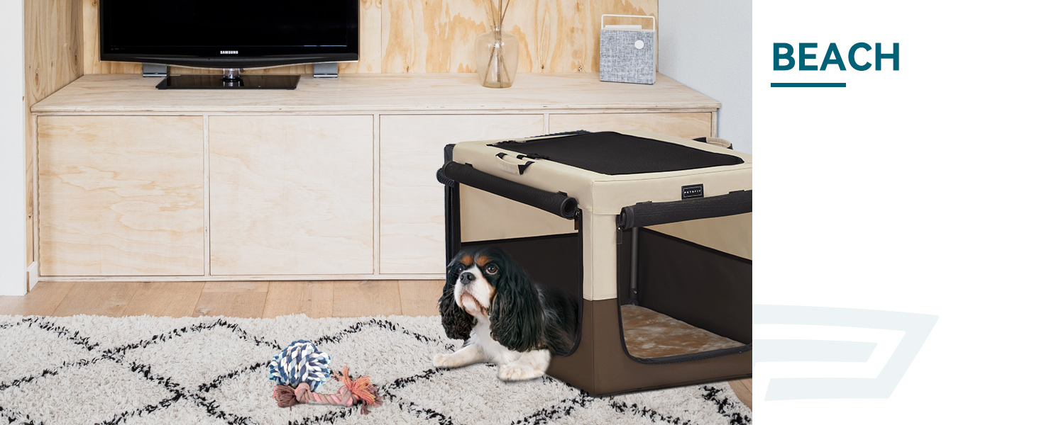 Складаний контейнер Petsfit для великих собак, домашній транспортний бокс, регульований дизайн, сітчасті вікна, розмір L (76×50×49 см), колір кава