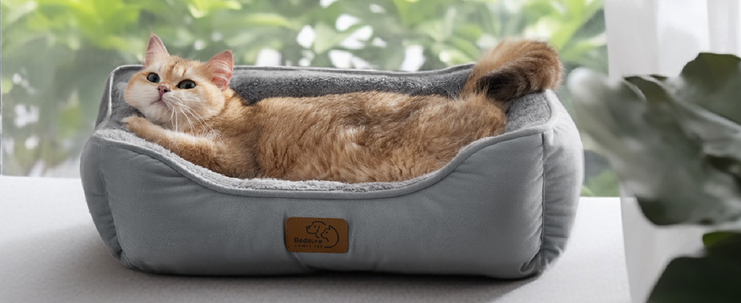 Ліжко для кота BEDSURE, 51x41 см, сіре. Зручне ліжечко для кота та маленьких собак з неслизьким дном та м'яким бортиком. Підходить для дому.