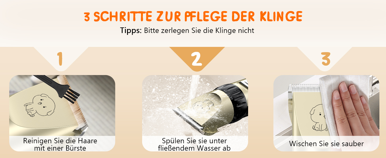 Машинка для стрижки собак та котів YAZ EKY Profi Leise – професійна тиха машинка з 4 насадками, 6500 RPM, для тіла, обличчя, вух та лап, золота