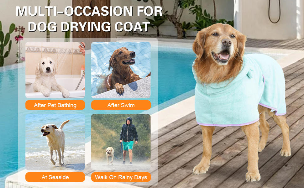 Рушник для собак та котів Fnaobai, халат, швидковисихаючий, з капюшоном, регульований, для басейну, пляжу, XS, зелений