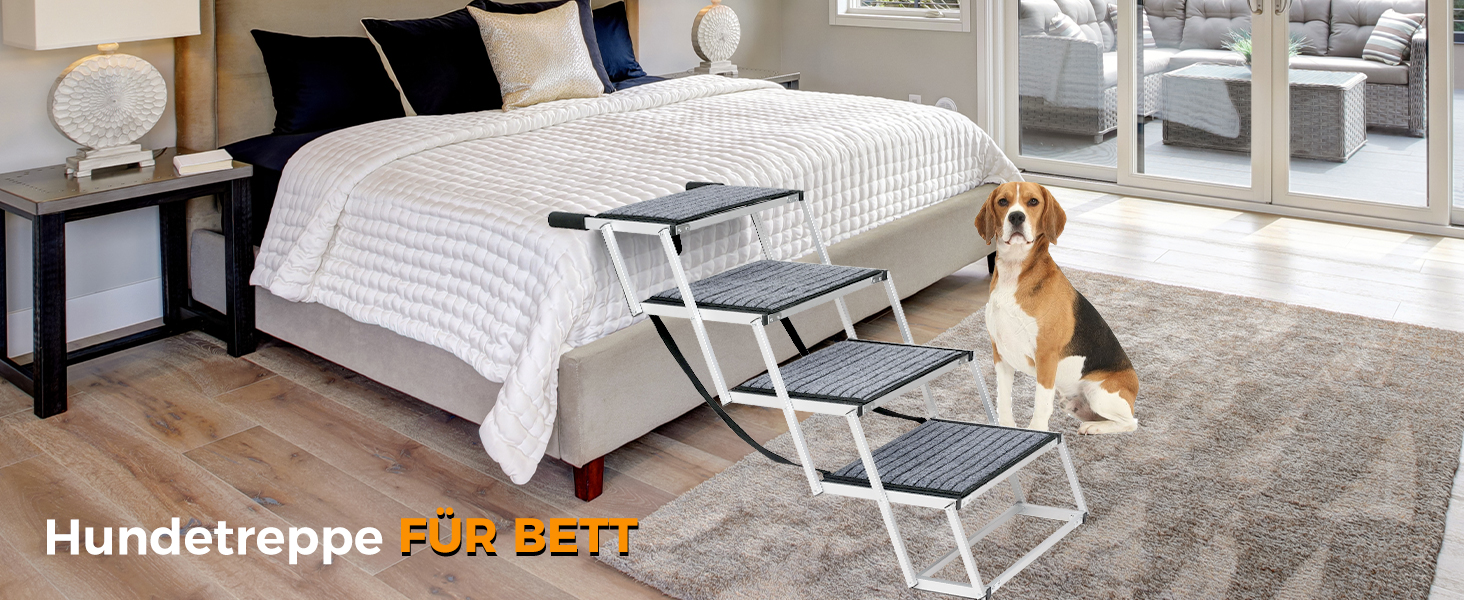 Сходинка для собак у машину: широка, 4 сходинки, з килимом, для великих собак, вантажівок та SUV (підтримка до 100 кг)