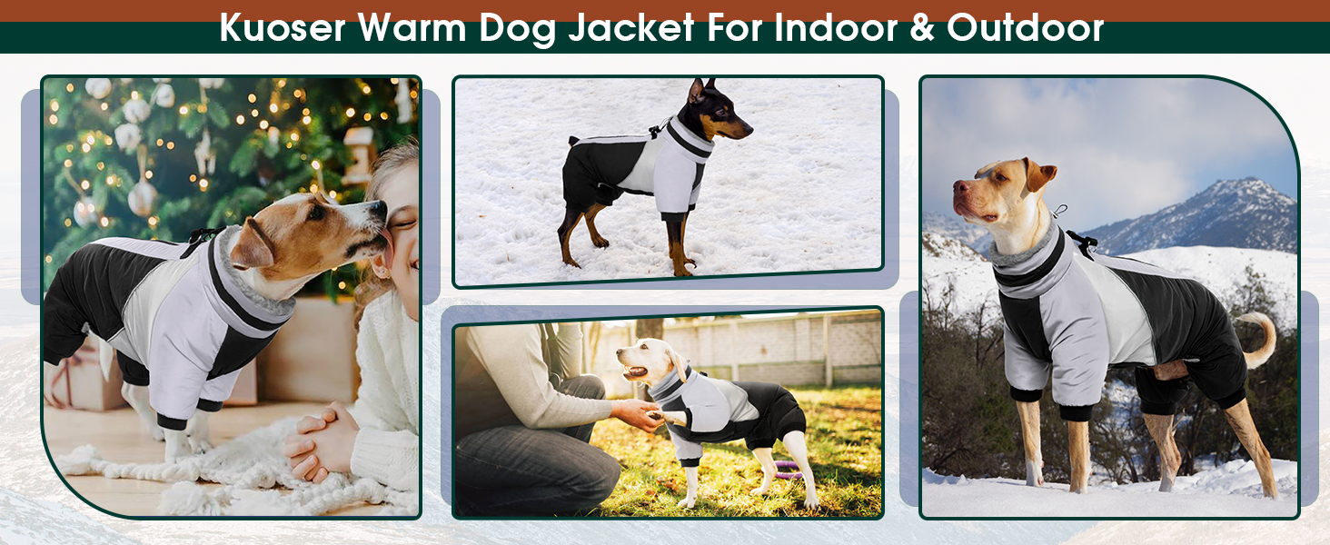 Водонепроникний собачий плащ Kuoser для маленьких собак - теплий зимовий плащ з шлейкою та світловідбиваючими деталями, чорний, розмір M