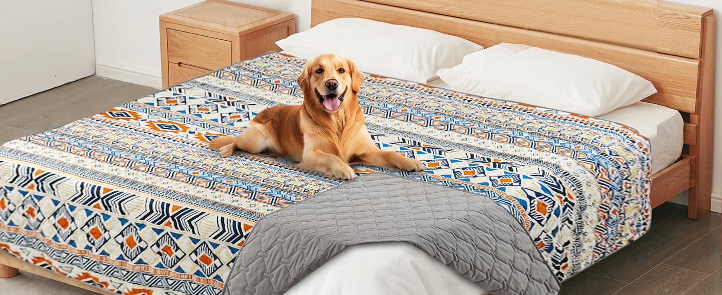 Водонепроникний двосторонній килимок для собак YOSEPATI, 208 x 173 см, блакитний медальйон. Захист дивану та меблів від бруду та шерсті. Підходить для цуценят, котів та дітей. Легко миється та перевертається.