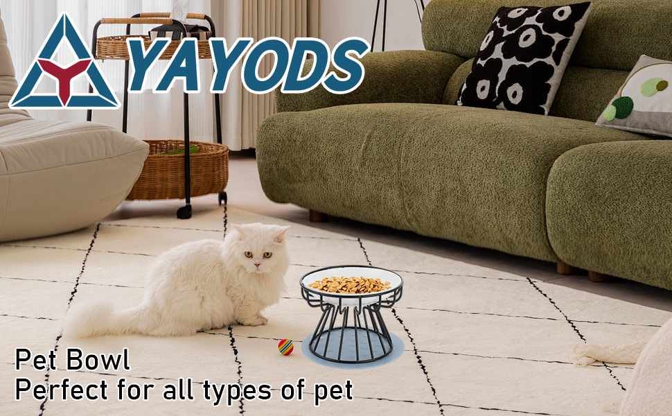 Набір мисок для котів YAYODS 3 шт. з підставкою - керамічні, підняті, з силіконовим килимком, для корму, миски для котів, миски для котів на підставці, стійкі, для миття в посудомийній машині