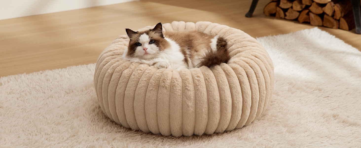 BEDSURE Ортопедичне ліжко для котів - м'яке кільце 51x51x15 см, кругле котяче ліжко з знімним чохлом з корду флісу, неслизьке дно, темно-сірий колір