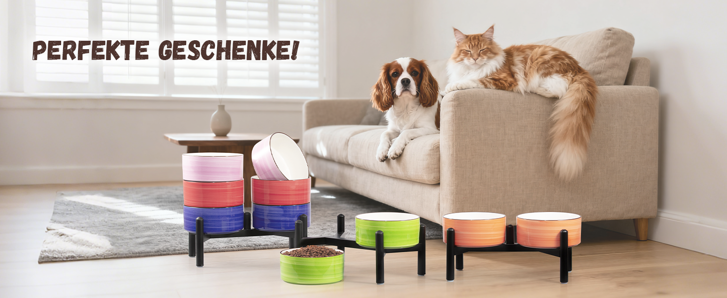 Керамічна годівниця для собак на підставці з нержавіючої сталі - подвійна годівниця для маленьких та середніх собак, антиковзаюча, для корму та води, 350г/660мл, 15см, блакитна