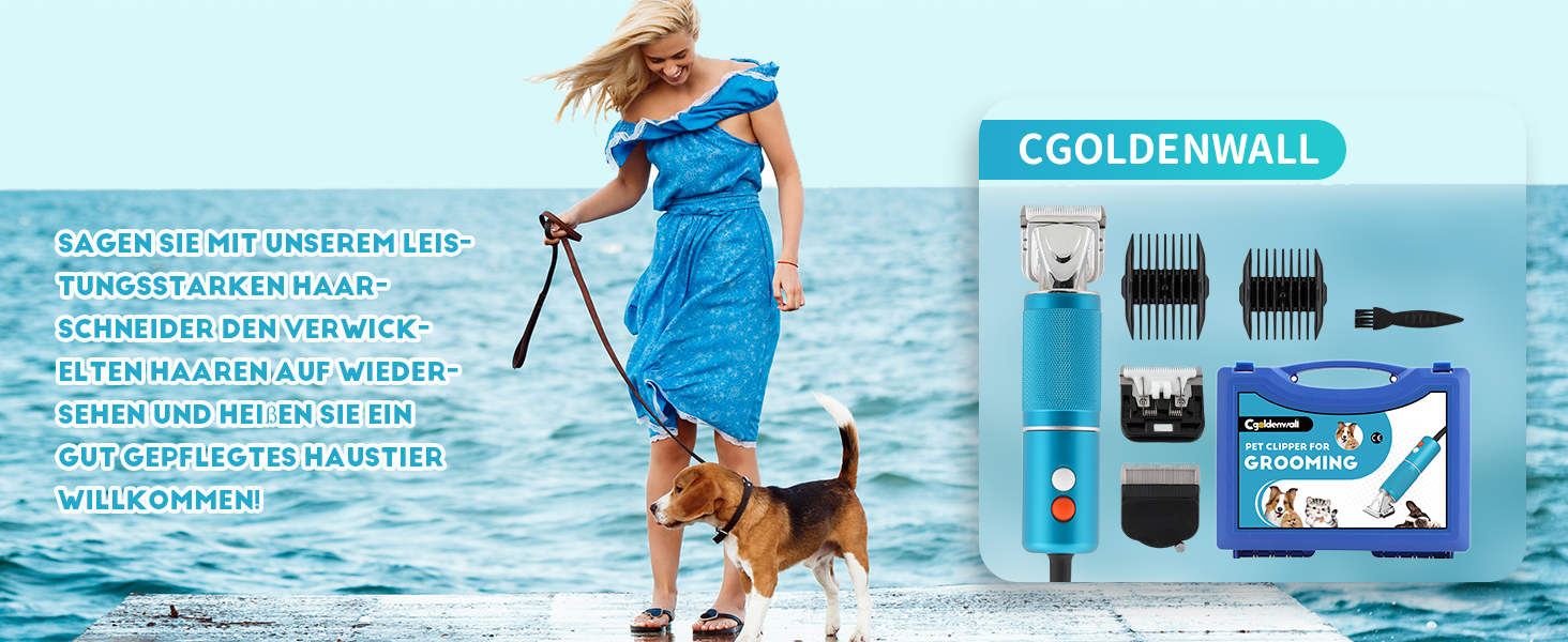 CGOLDENWALL Професійна машинка для стрижки собак, 300W, регулювання швидкості, 3м кабель, для всіх типів шерсті, 2 насадки (3/6мм, 9/12мм)