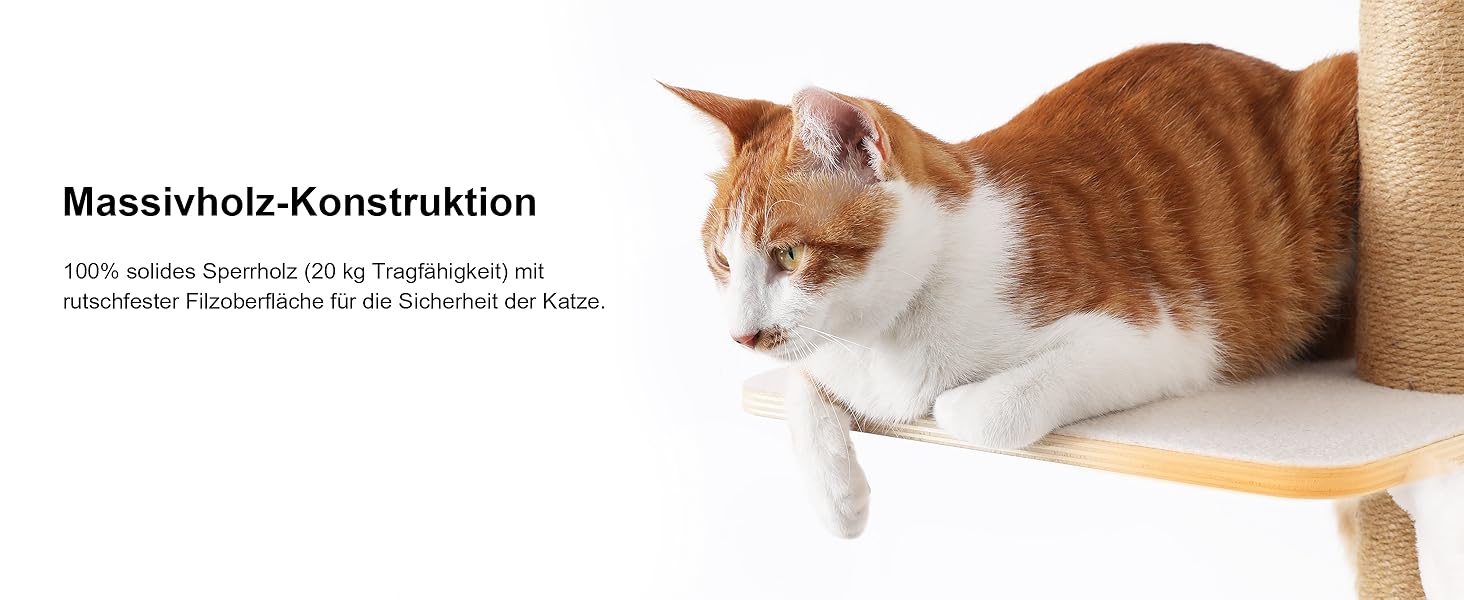 Драбина-кіготь для котів FUKUMARU, 4 яруси, до стелі (251-274см), кріпиться до стіни, з джутової тканини та зручною гамаком, бежева