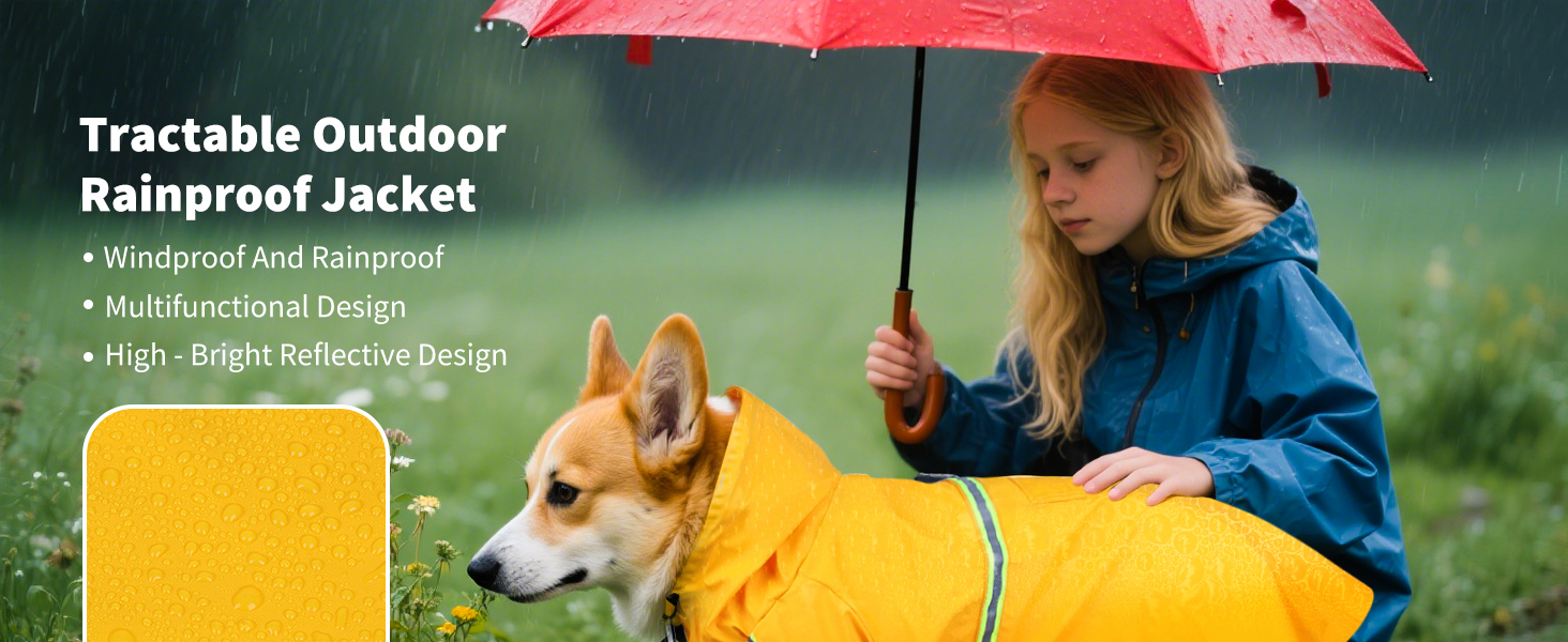 Дощовик для собак PETCUTE з капюшоном, водонепроникний, з світловідбиваючими смугами, регульований, для малих, середніх та великих собак, рожевий S