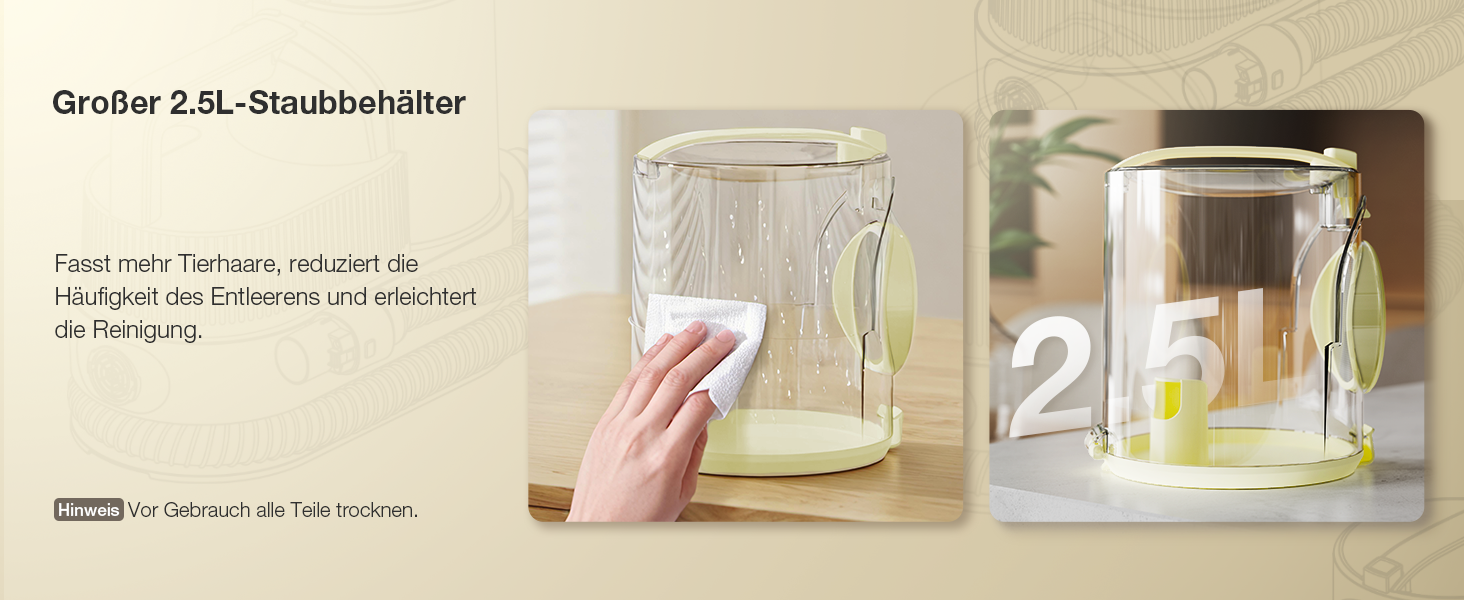 Набір для грумінгу тварин 7-в-1: шерсть, пилосос, фен. Потужність 11000Pa, об'єм контейнера 2.5л, 3 режими сили всмоктування та температури. Підходить для собак та котів. Колір: жовтий.