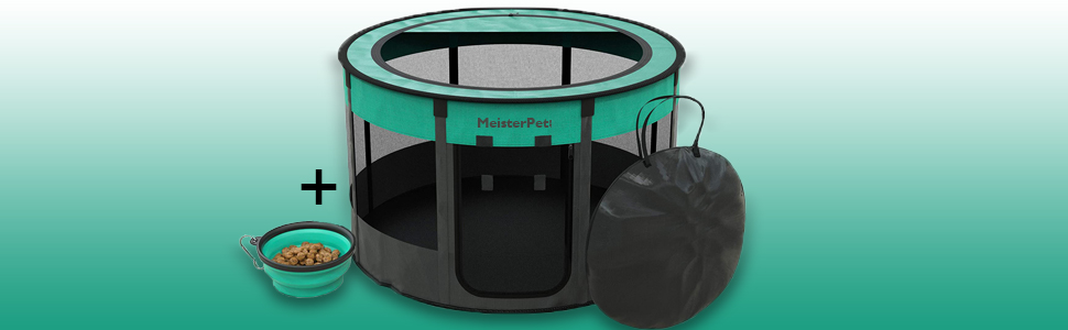 Вольєр для цуценят Meisterpet®: складаний, для собак, котів, кроликів - внутрішнє та зовнішнє використання. З сумкою та мискою в подарунок! (115 x 58 см)