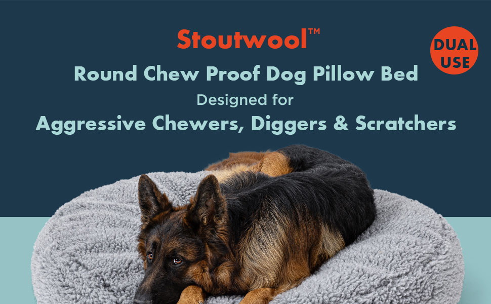 Лежанка для собак з міцного матеріалу, стійка до кусання - кругла, пухнаста, для агресивних собак, 63 см, сірий колір